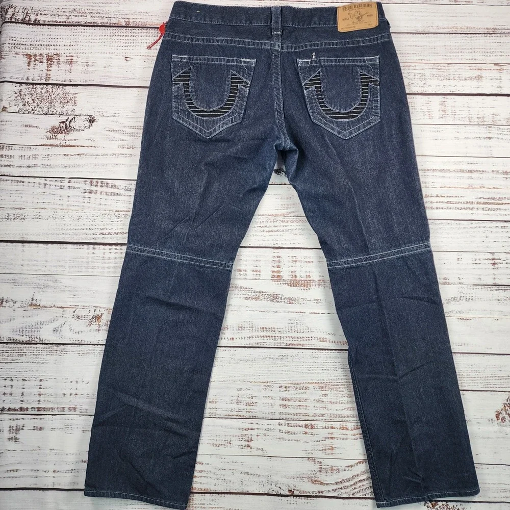 NWOT True Religion Moto‎ Slim Run Jeans Mens 38x32 Dark Wash Biker Western